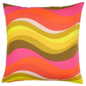 2 Colorful Wavy Stripe Throw Pillow covers - Vibrant Pink, Orange & Yellow